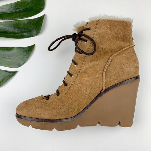 Michael Michael Kors Ankle Boots Wedge Heel Booties Tan Suede Women's 10 - Picture 7 of 12